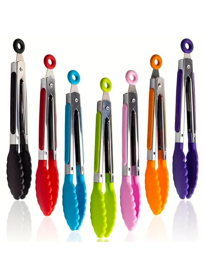 1pc Purple 7 Inch Mini Kitchen Tongs Heat Resistant Nylon Tips For Cooking Serving BBQ Salad - Image 1